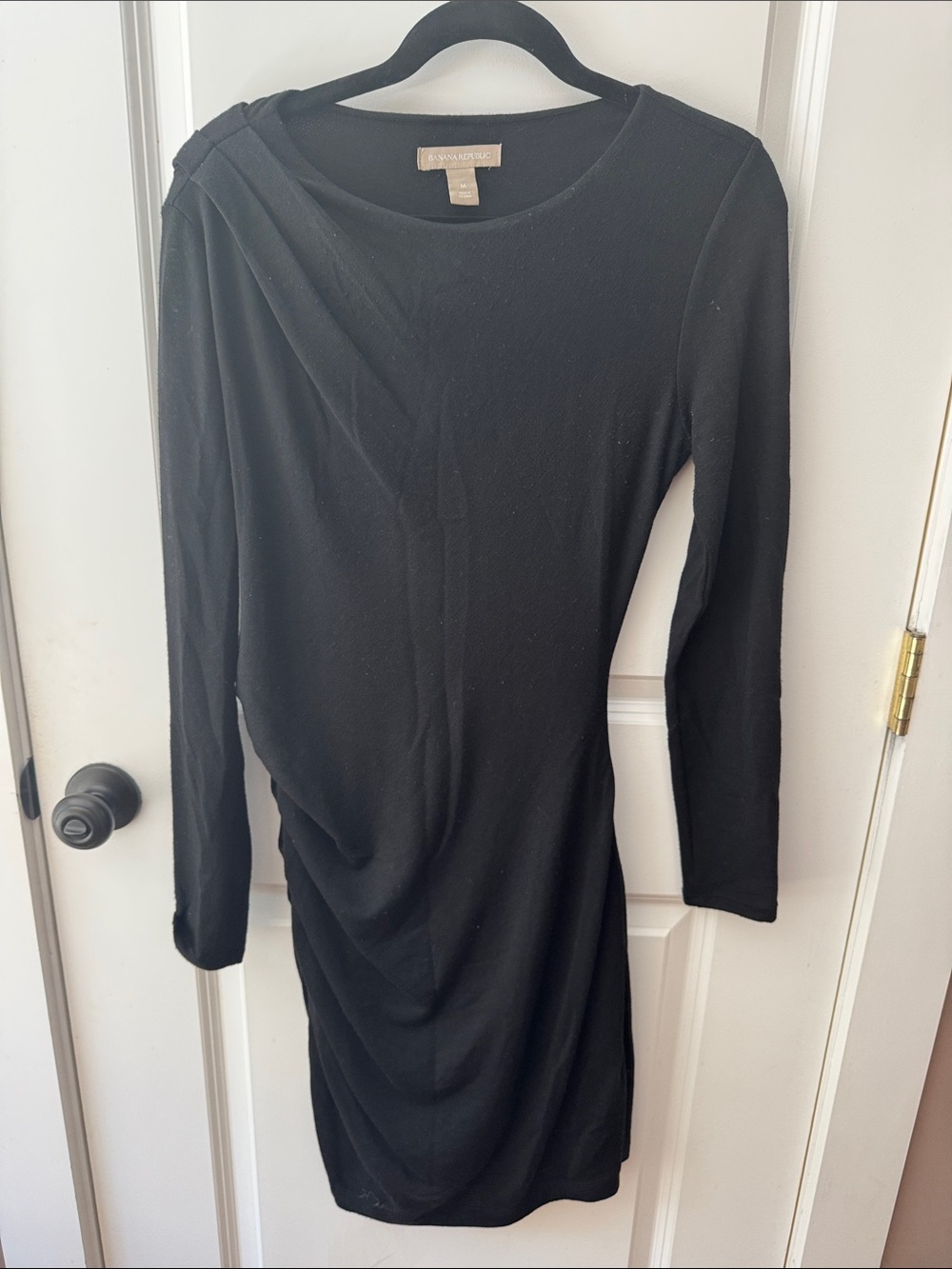 Banana Republic Black Long-Sleeve Draped Knit Dress